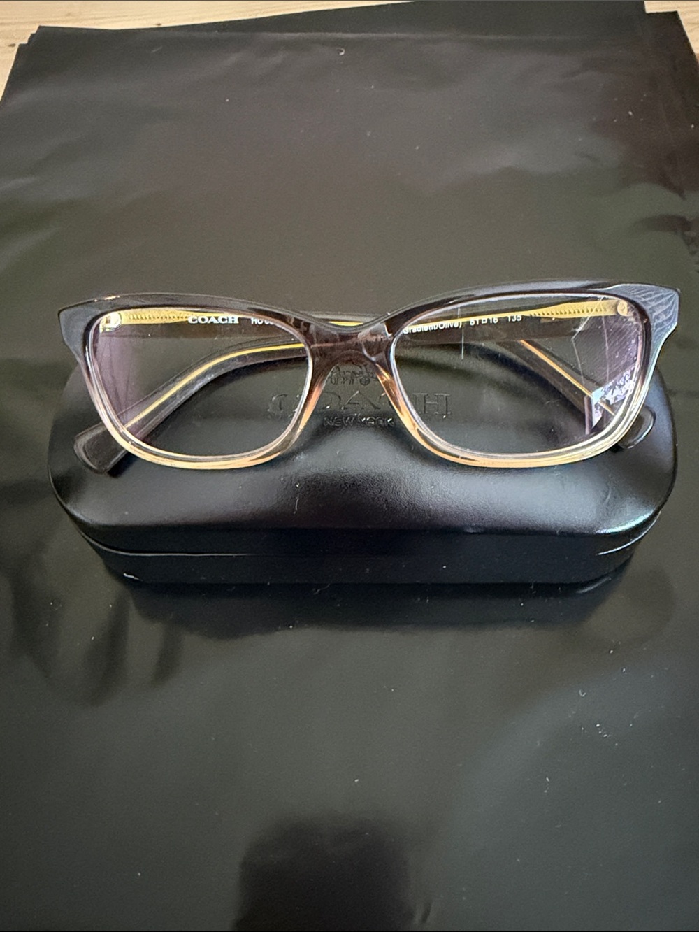 COACH Women's Brown Gradient Cat-Eye Glasses with Gold Accents
